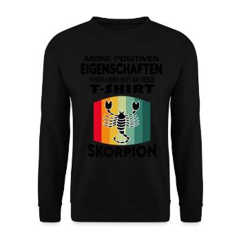 Geburtstag Sternzeichen Retro Skorpion - Unisex Pullover - Schwarz - Vorne - Alina (178cm) & Michal (187cm)