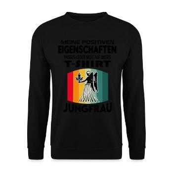 Geburtstag Sternzeichen Retro Jungfrau - Unisex Pullover - Schwarz - Vorne - Alina (178cm) & Michal (187cm)