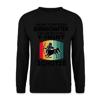 Geburtstag Sternzeichen Retro Schütze - Unisex Pullover - Schwarz - Vorne - Alina (178cm) & Michal (187cm)