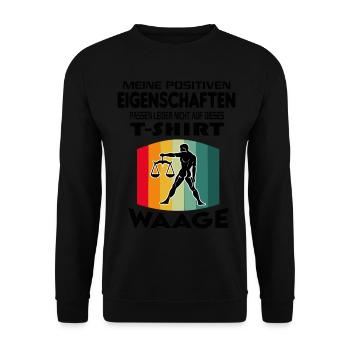 Geburtstag Sternzeichen Retro Waage - Unisex Pullover - Schwarz - Vorne - Alina (178cm) & Michal (187cm)