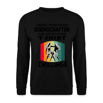 Geburtstag Sternzeichen Retro Zwillinge - Unisex Pullover - Schwarz - Vorne - Alina (178cm) & Michal (187cm)
