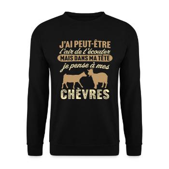 dans ma tête je pense à mes chèvres cadeau chèvre - Sweat-shirt Unisexe - noir - Devant - Alina (178cm) & Michal (187cm)