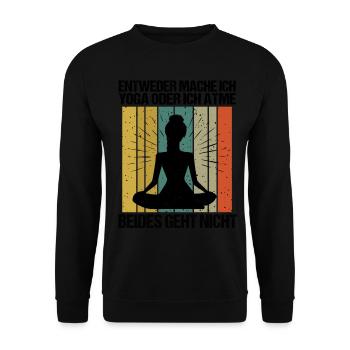 Sprüche Yoga Frau oder atmen Geht nicht - Unisex Pullover - Schwarz - Vorne - Alina (178cm) & Michal (187cm)