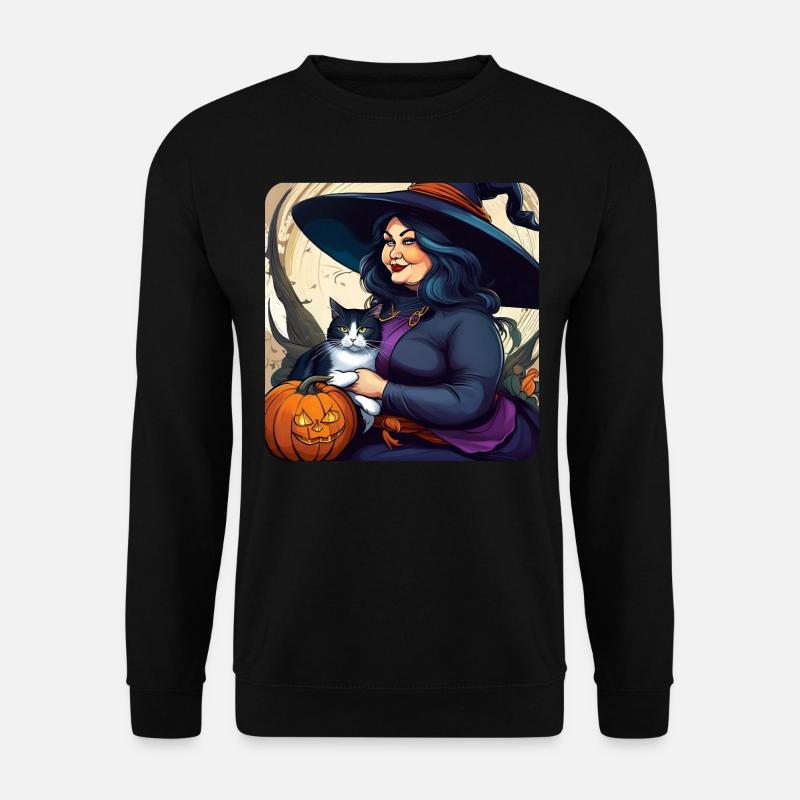 Witch with cat and pumpkin - Unisex Sweatshirt - black
