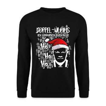 Weihnachten Christmas Lustig Sprüche Politik - Unisex Pullover - Schwarz - Vorne - Alina (178cm) & Michal (187cm)