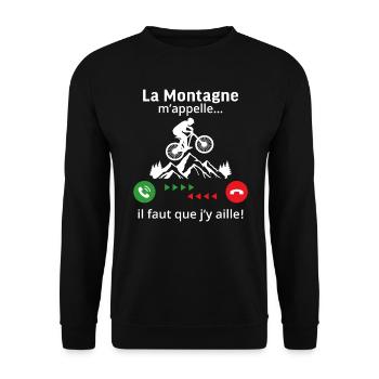 T-shirt vélo la montagne m'appelle Cadeau vtt - Sweat-shirt Unisexe - noir - Devant - Alina (178cm) & Michal (187cm)