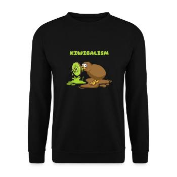 Ein Kiwi Vogel isst eine Kiwi Frucht - Unisex Pullover - Schwarz - Vorne - Alina (178cm) & Michal (187cm)