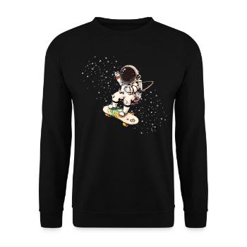 astronaut,skateboard,sterne,skater,comic,illu - Unisex Pullover - Schwarz - Vorne - Alina (178cm) & Michal (187cm)