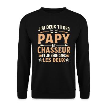 j'ai deux titres papy et chasseur - Sweat-shirt Unisexe - noir - Devant - Alina (178cm) & Michal (187cm)