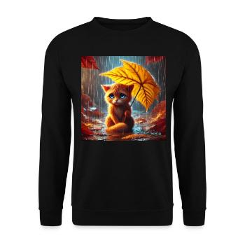 Sad Cat in the Rain in Autumn - Unisex Sweatshirt - black - Front - Alina (178cm) & Michal (187cm)
