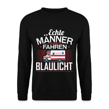 Echte Männer Fahren Blaulicht Sohn Papa - Unisex Pullover - Schwarz - Vorne - Alina (178cm) & Michal (187cm)