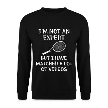 Tennisschläger I'm Not An Expert Lustig Tennis - Unisex Pullover - Schwarz - Vorne - Alina (178cm) & Michal (187cm)