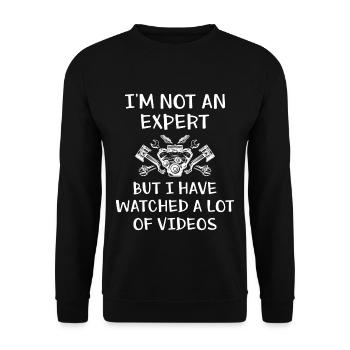 Car Block I'm Not An Expert Lustig Automechaniker - Unisex Pullover - Schwarz - Vorne - Alina (178cm) & Michal (187cm)