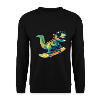 Dino Dinosaurier auf Skateboard mit Sonnenbrille - Unisex Pullover - Schwarz - Vorne - Alina (178cm) & Michal (187cm)