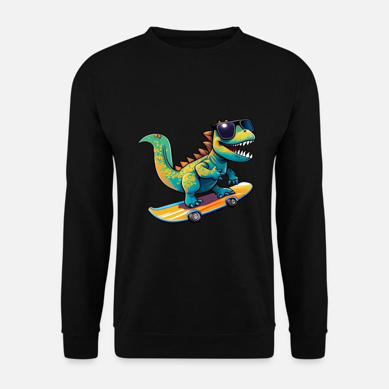 Dino Dinosaurier auf Skateboard mit Sonnenbrille - Unisex Pullover - Schwarz