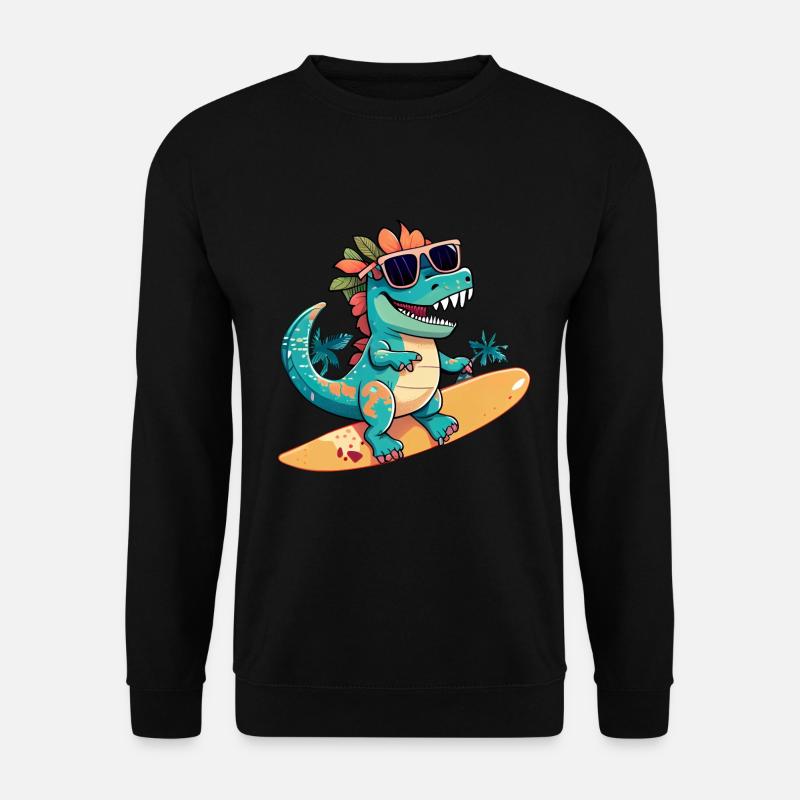 Dino Dinosaurier auf Surfboard mit Sonnenbrille - Unisex Pullover - Schwarz