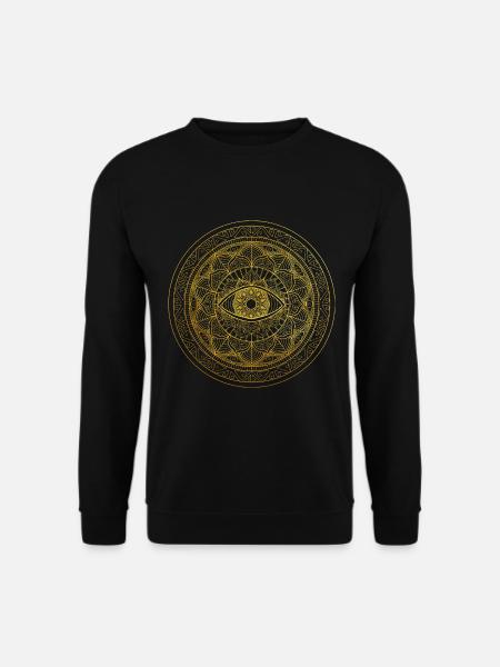 Handgezeichnetes verziertes Mandala Drittes Auge - Unisex Pullover - Schwarz