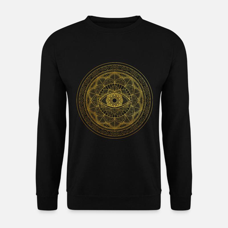 Handgezeichnetes verziertes Mandala Drittes Auge - Unisex Pullover - Schwarz
