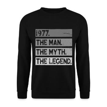 Né en 1977 Homme Mythe Légende Anniversaire - Sweat-shirt Unisexe - noir - Devant - Alina (178cm) & Michal (187cm)