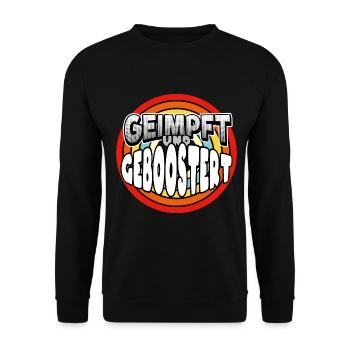 geimpft und geboostert - Booster Impfung - Unisex Pullover - Schwarz - Vorne - Alina (178cm) & Michal (187cm)