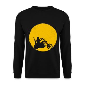 Motorrad Silhouette Chopper Sonne Geschenk - Unisex Pullover - Schwarz - Vorne - Alina (178cm) & Michal (187cm)