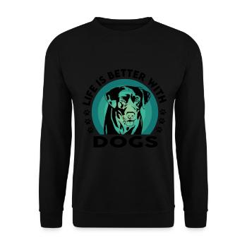 Dog Hund Labrador Golden Retriever Life is better - Unisex Pullover - Schwarz - Vorne - Alina (178cm) & Michal (187cm)