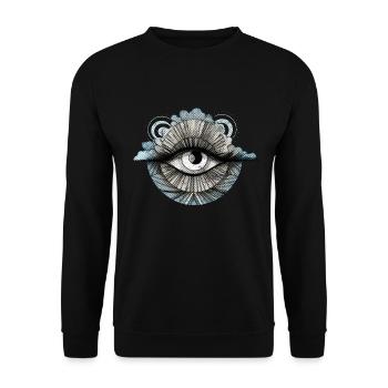 Allsehendes 70er Jahre Auge Wolke Retro Vintage - Unisex Pullover - Schwarz - Vorne - Alina (178cm) & Michal (187cm)