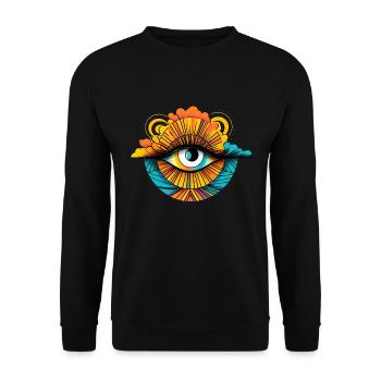 Allsehendes 70er Jahre Auge Wolke Retro Vintage - Unisex Pullover - Schwarz - Vorne - Alina (178cm) & Michal (187cm)