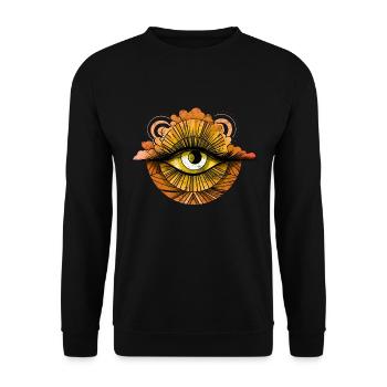 Allsehendes 70er Jahre Auge Wolke Retro Vintage - Unisex Pullover - Schwarz - Vorne - Alina (178cm) & Michal (187cm)