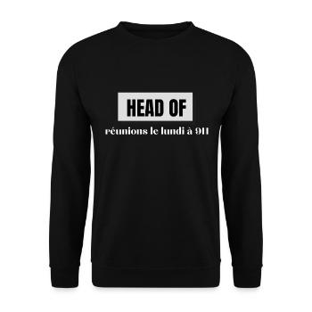 Head of réunions le lundi à 9 heures - Sweat-shirt Unisexe - noir - Devant - Alina (178cm) & Michal (187cm)