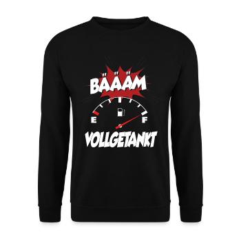 Bääm vollgetankt - ich habe vollgetankt Geschenk - Unisex Pullover - Schwarz - Vorne - Alina (178cm) & Michal (187cm)