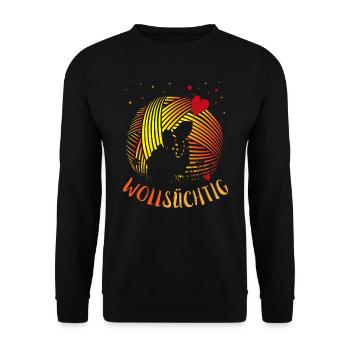 Man kann nie genug WOLLE haben - WOLLSÜCHTIG - Unisex Pullover - Schwarz - Vorne - Alina (178cm) & Michal (187cm)