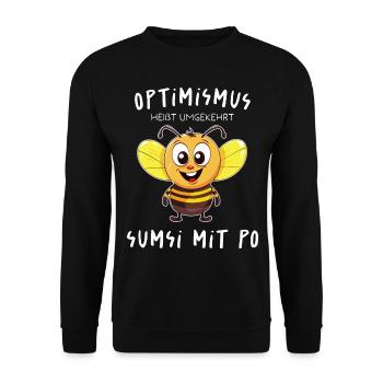 Optimismus = Sumsi mit Po - hell - Unisex Pullover - Schwarz - Vorne - Alina (178cm) & Michal (187cm)