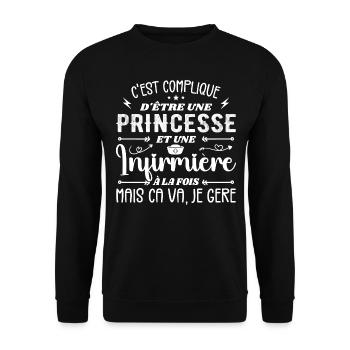 Prinzessin und Krankenschwester Krankenschwester Geschenk - Unisex Pullover - Schwarz - Vorne - Alina (178cm) & Michal (187cm)