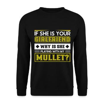 Mullet Frisur Vokuhila Frisur - Unisex Pullover - Schwarz - Vorne - Alina (178cm) & Michal (187cm)