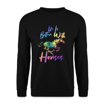 La vie est meilleure avec les chevaux - citation du R - Sweat-shirt Unisexe - noir - Devant - Alina (178cm) & Michal (187cm)