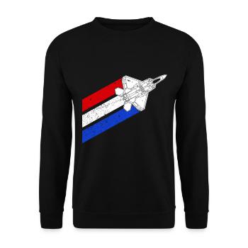 F-22 Raptor Flugzeug USA Contrails Rot Wei� Blau - Unisex Pullover - Schwarz - Vorne - Alina (178cm) & Michal (187cm)