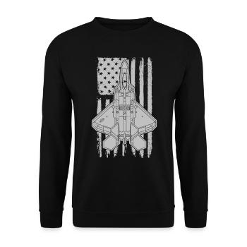 F22 Raptor Fighter Jet Flugzeug American Flag F22 - Unisex Pullover - Schwarz - Vorne - Alina (178cm) & Michal (187cm)