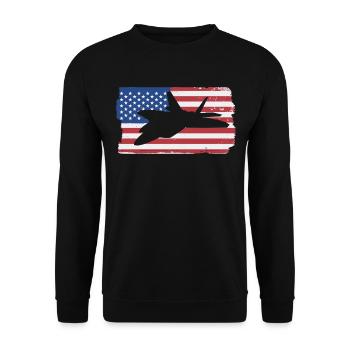 F22 Raptor Fighter Jet American Flag F22 Raptor - Unisex Pullover - Schwarz - Vorne - Alina (178cm) & Michal (187cm)