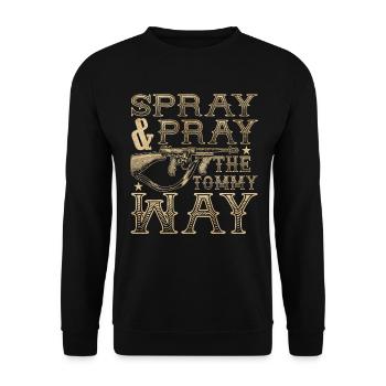 Spr�hen und beten Sie die Tommy Way Funny Gun Tomm - Unisex Pullover - Schwarz - Vorne - Alina (178cm) & Michal (187cm)