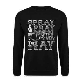 Spr�hen und beten Sie die Tommy Way Funny Gun Tomm - Unisex Pullover - Schwarz - Vorne - Alina (178cm) & Michal (187cm)