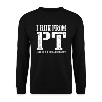 Ich renne von PT wie ein Bohrsergeant lustig - Unisex Pullover - Schwarz - Vorne - Alina (178cm) & Michal (187cm)