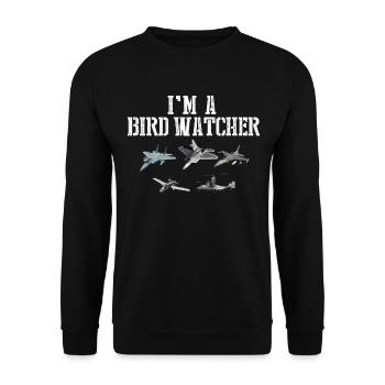 Ich bin ein Vogelbeobachter -Jets Flugzeugluftshow - Unisex Pullover - Schwarz - Vorne - Alina (178cm) & Michal (187cm)