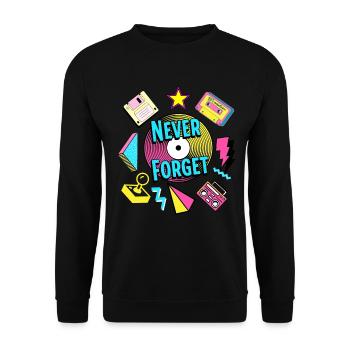 Never Forget 90s Retro Nostalgie - Unisex Pullover - Schwarz - Vorne - Alina (178cm) & Michal (187cm)
