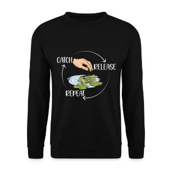 Catch Release Repeat Frog Catching Adventure - Unisex Sweatshirt - black - Front - Alina (178cm) & Michal (187cm)