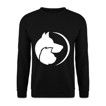 Hund und Katze - Dreamteam Geschenk für Tierfreund - Unisex Pullover - Schwarz - Vorne - Alina (178cm) & Michal (187cm)