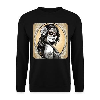 Dia de los Muertos Woman with Flowers - Unisex Sweatshirt - black - Front - Alina (178cm) & Michal (187cm)