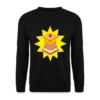 Toast Hawaii gestapelt - Ab in den Ofen - Lecker! - Unisex Pullover - Schwarz - Vorne - Alina (178cm) & Michal (187cm)