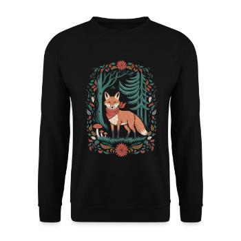 Fuchs Im Wald Cottagecore Ästhetik - Unisex Pullover - Schwarz - Vorne - Alina (178cm) & Michal (187cm)