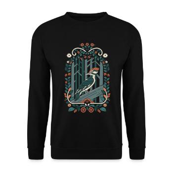 Cottagecore Woodpecker in the Magical Forest - Unisex Sweatshirt - black - Front - Alina (178cm) & Michal (187cm)